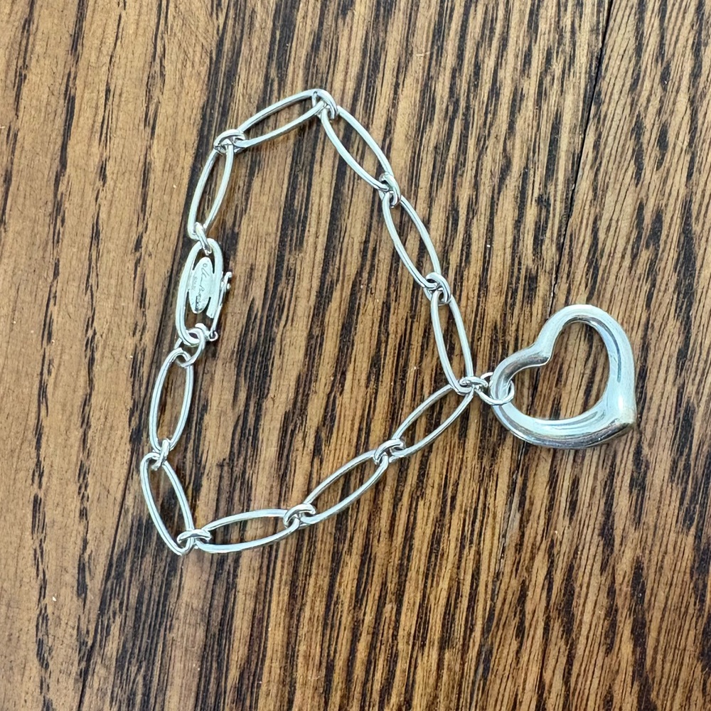 Tiffany & Co Elsa Peretti Silver Open Heart Oval Link Chain Bracelet
